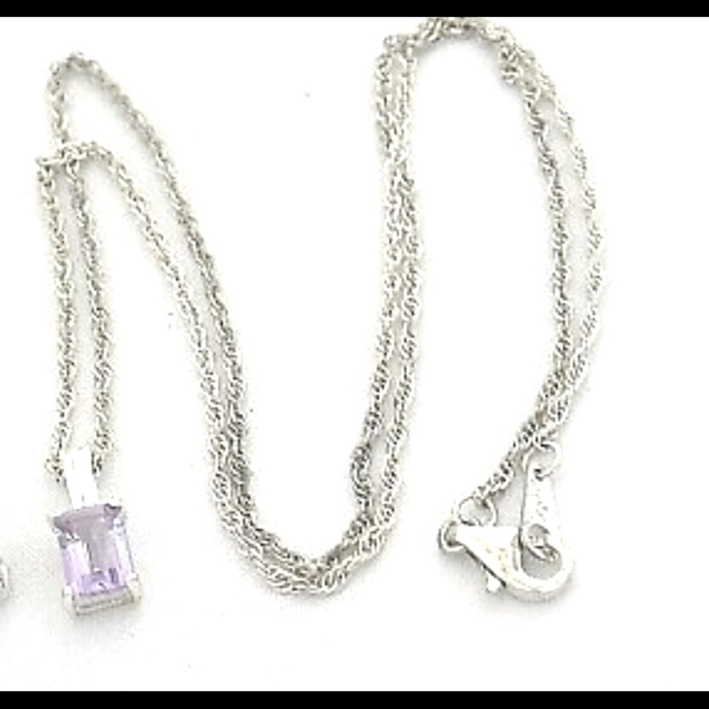 Light Amethyst Emerald-Cut Solitaire Pendant Neck… - image 1